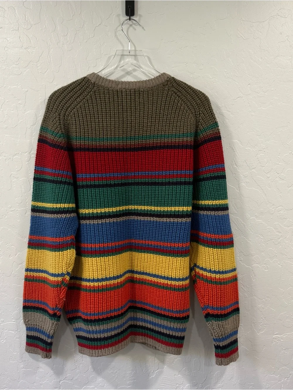 Eddie Bauer Vintage 100% Wool Knit Stripe Crew Neck Sweater Size L